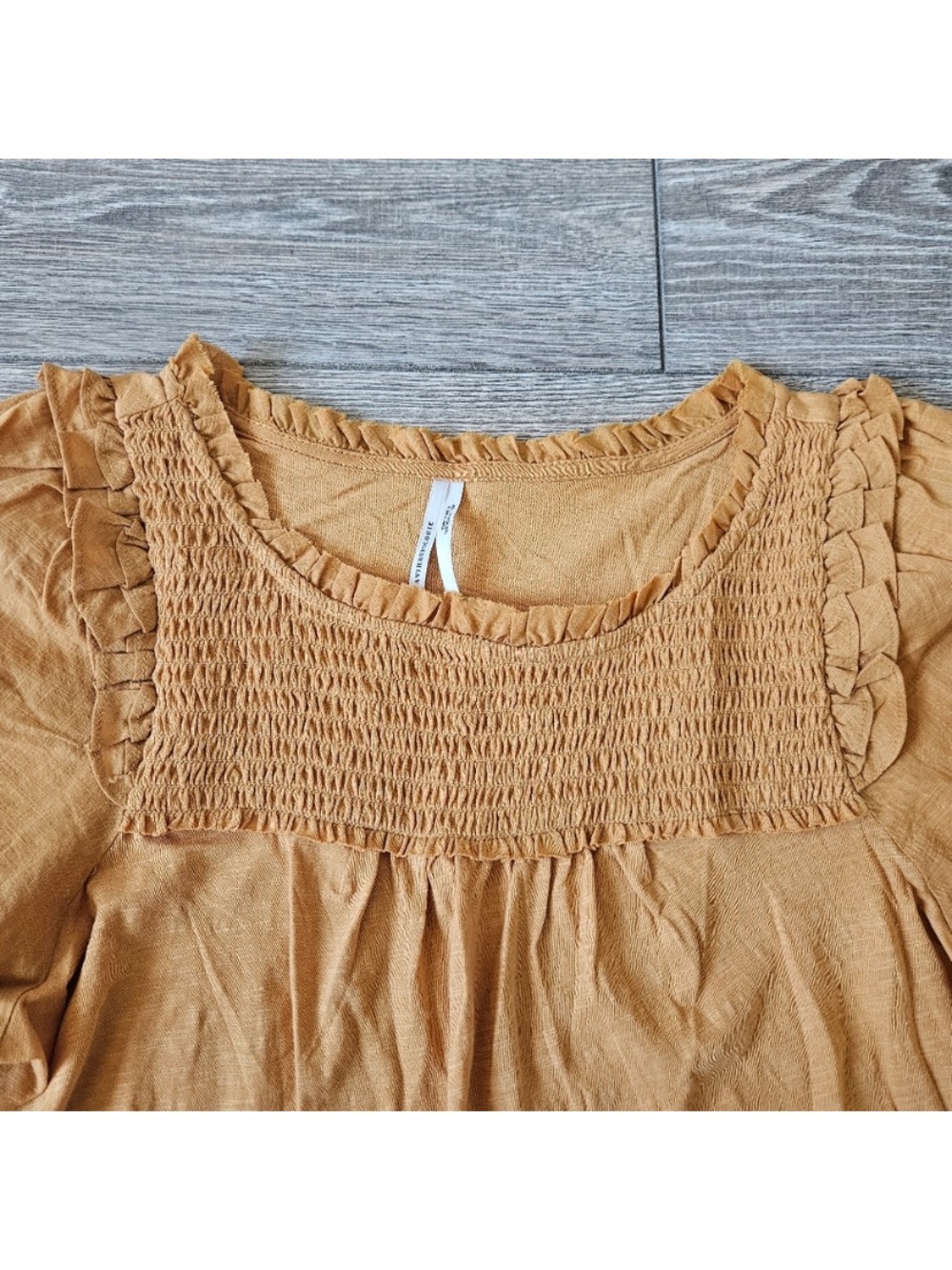 Anthropologie Mustard Smocked Square-Neck Blouse - Picture 4 of 6